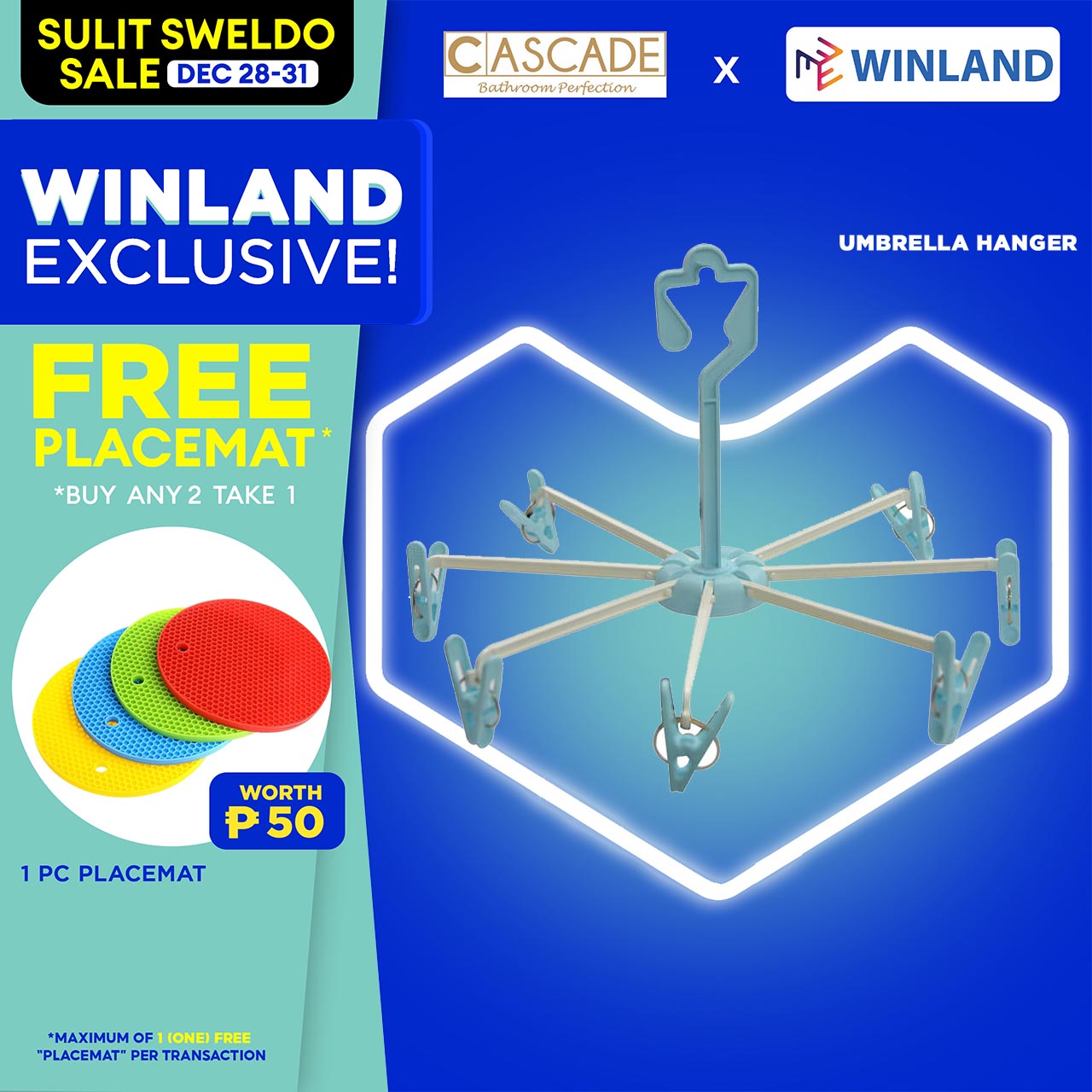 Cascade by Winland Mini Umbrella Hanger with 8 Clothes Pin Made with PP