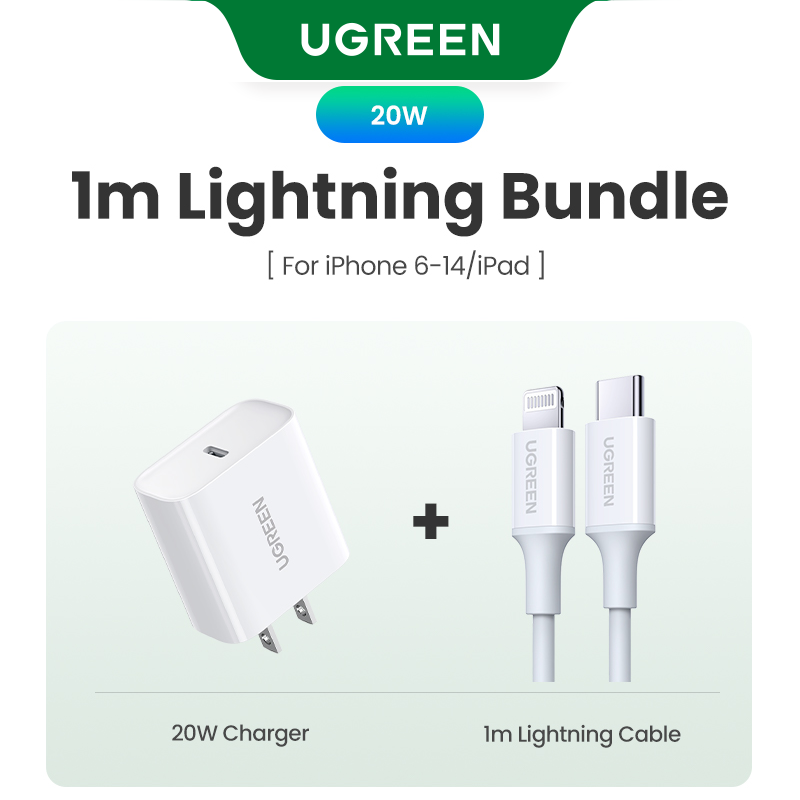 UGREEN 20W PD Fast Type C Charger with Lightning Cord Compatible