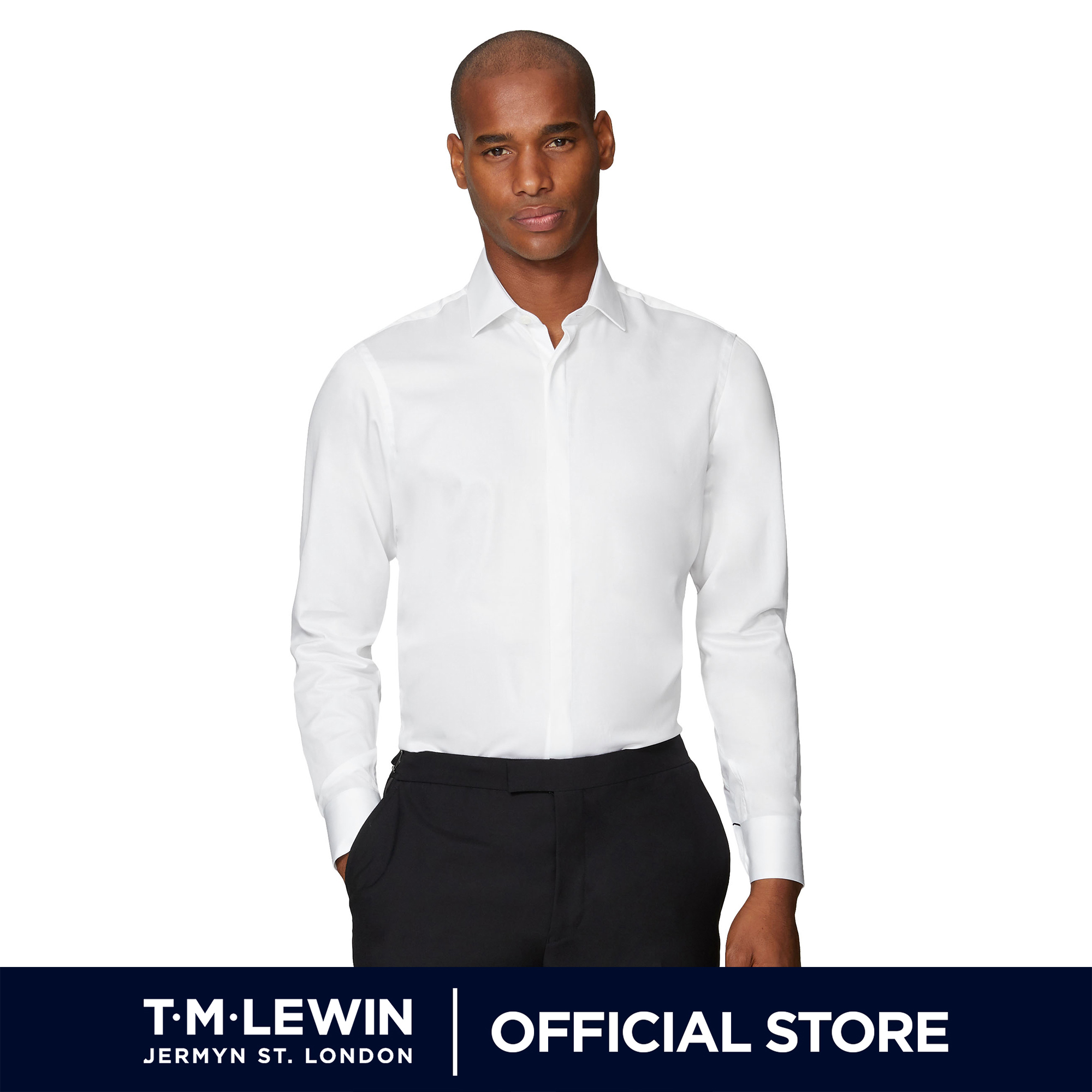 T.M.Lewin Mens White Twill Fitted Double Cuff Shirt