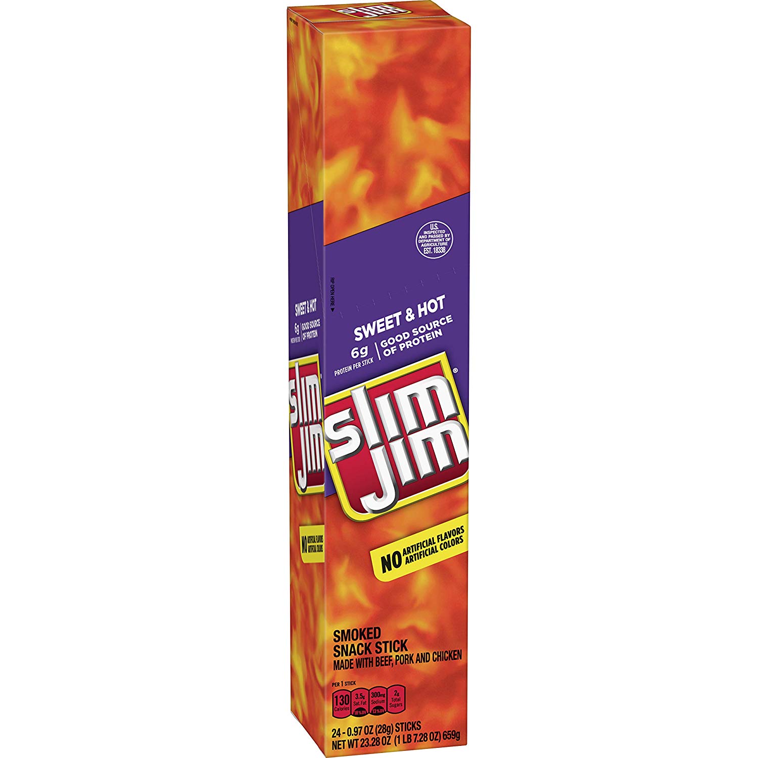 Slim Jim Giant Smoked Meat Stick, Sweet & Hot Flavor, Keto Friendly ...