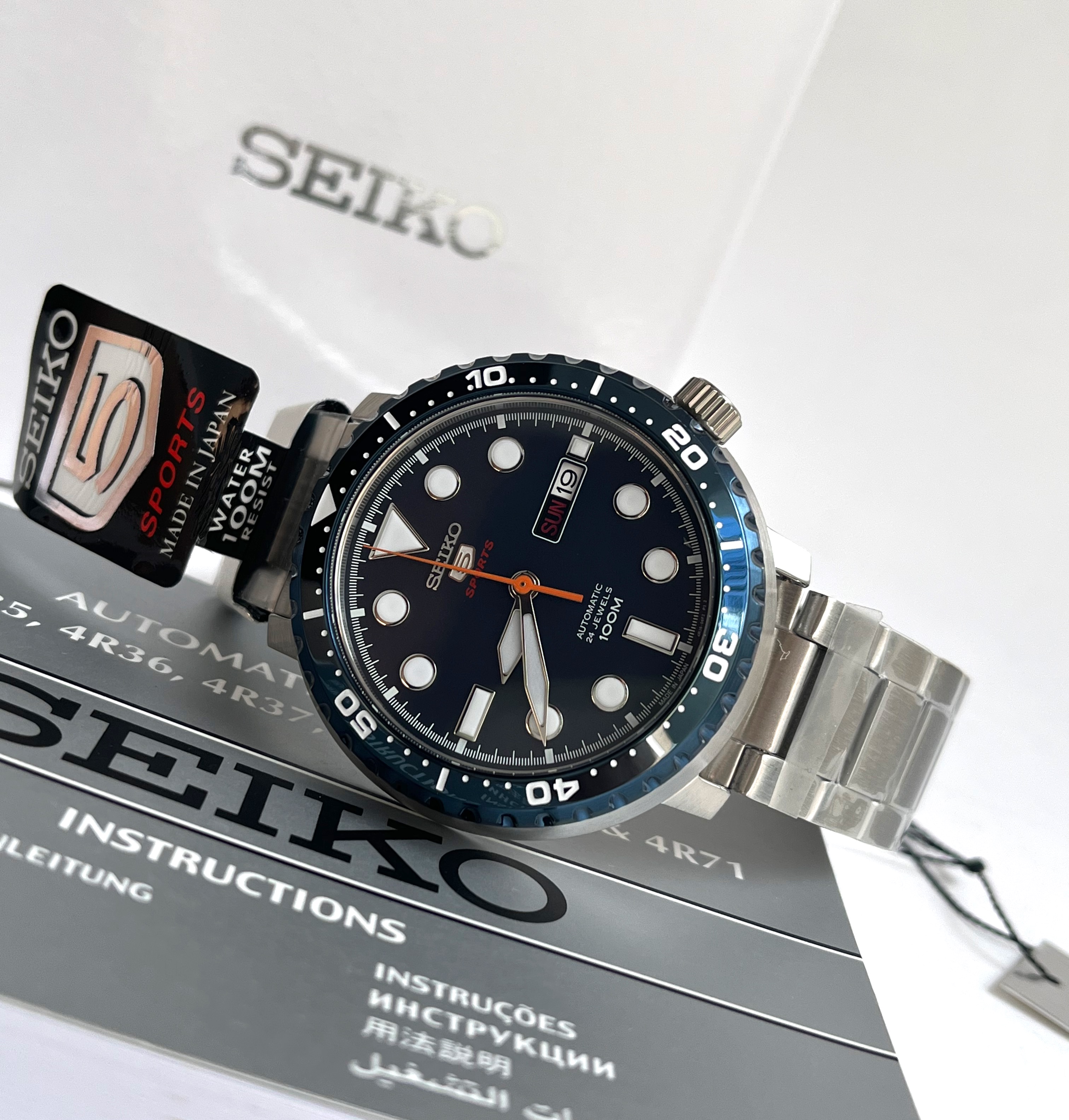 Seiko 5 Sports SRPC63J1 Automatic Blue Day Date Dial Silver