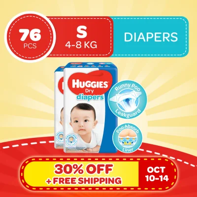 Huggies Dry Small (4-8 kg) - 38 pcs x 2 packs (76 pcs) - Tape Diapers