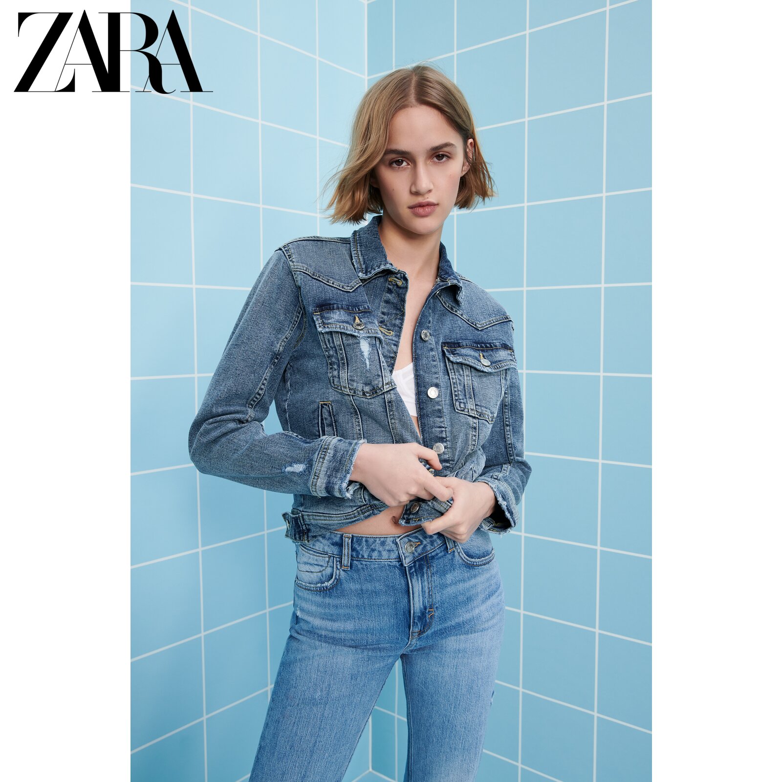 TRF DENIM JACKET WITH CUT-OUT DETAIL - Light blue | ZARA South Africa-totobed.com.vn