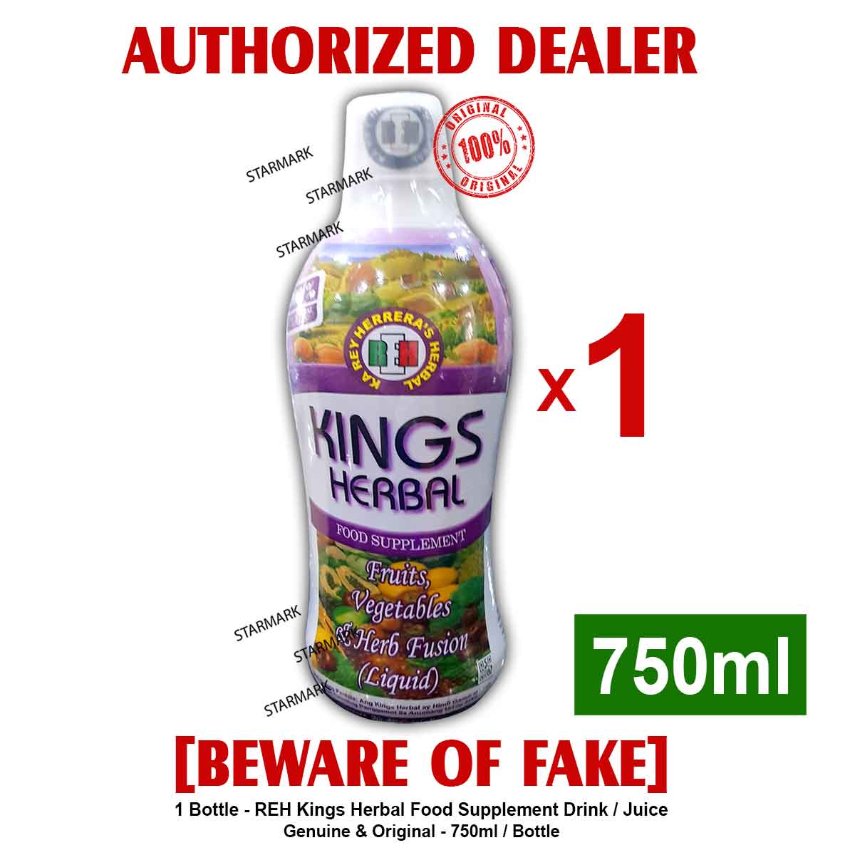 Kings Herbal Food Supplement Juice by REH 750ml MEDIUM each Authentic