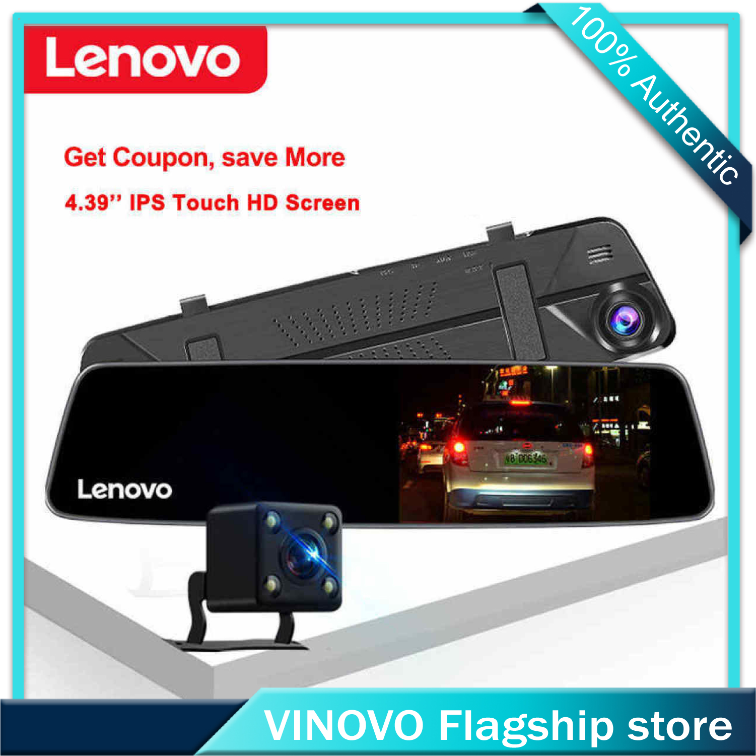 Lenovo V3 HD Rearview Mirror Recorder 1080P Mirror Dashcam 4.39 inch
