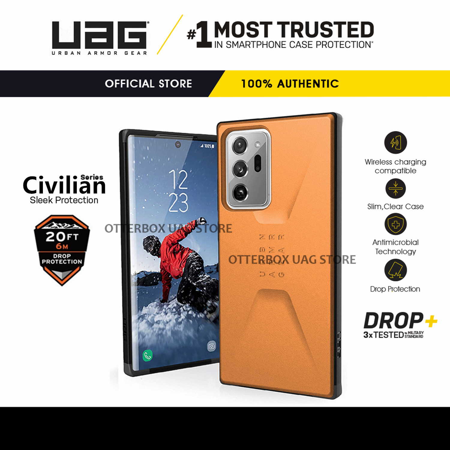 Uag for samsug note 20 ultra / note 20 / s21 ultra / s21 plus / s21 / s20 ultra / s20 plus / s20 case cover samsung galaxy civilian with sleek ultra-thin shock-absorbent protective cover