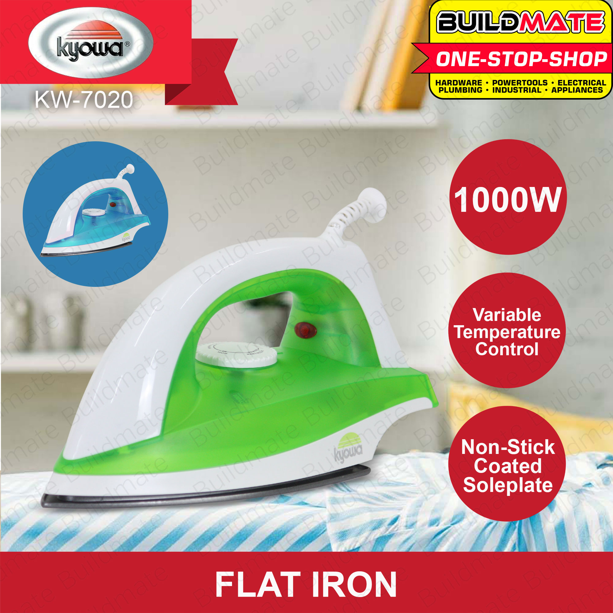 Flat Iron For Clothes 1000W NonStick Coated Sole Plate with