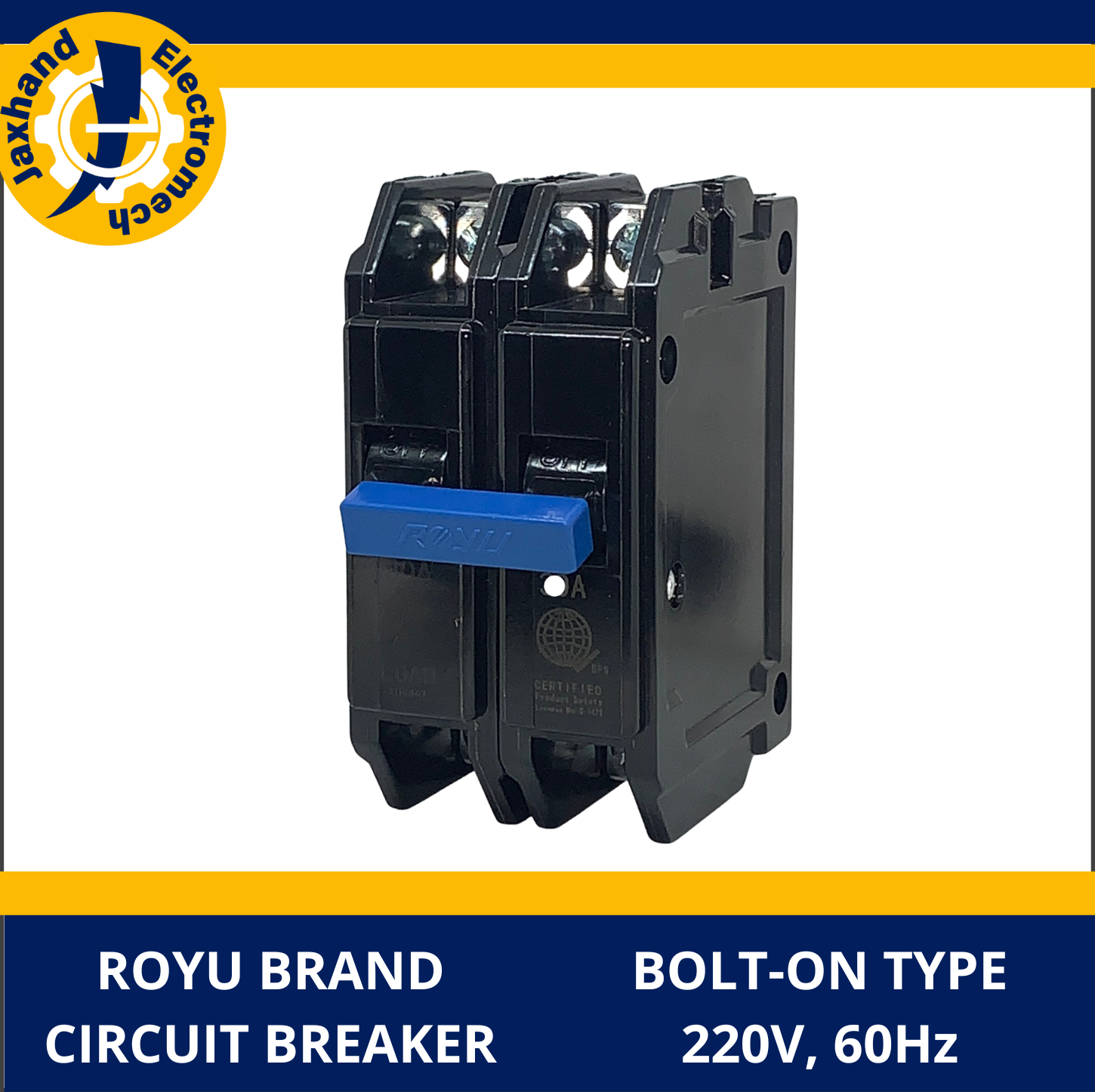 ROYU CIRCUIT BREAKER 60 AMPERES 2 POLES BOLTON TYPE BLACK 220V/240V