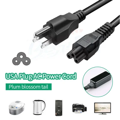 Universal 3 Prong AC Laptop Power Cord 1.5M PC Computer Adapter Supply Cable for Dell HP Asus Lenovo Acer