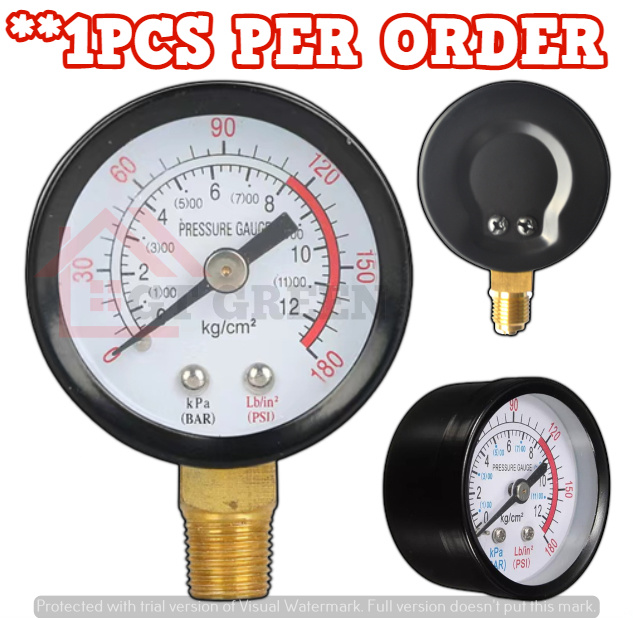 1PCS Pressure Gauge for Water Pump 1/4" BSP Thread 0180PSI 012Bar