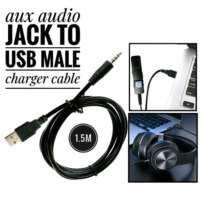 3.5mm Plug AUX Audio Jack to USB 2.0 Male Charger Cable Adapter Cord for Car  MP3(length:1.5 meters)