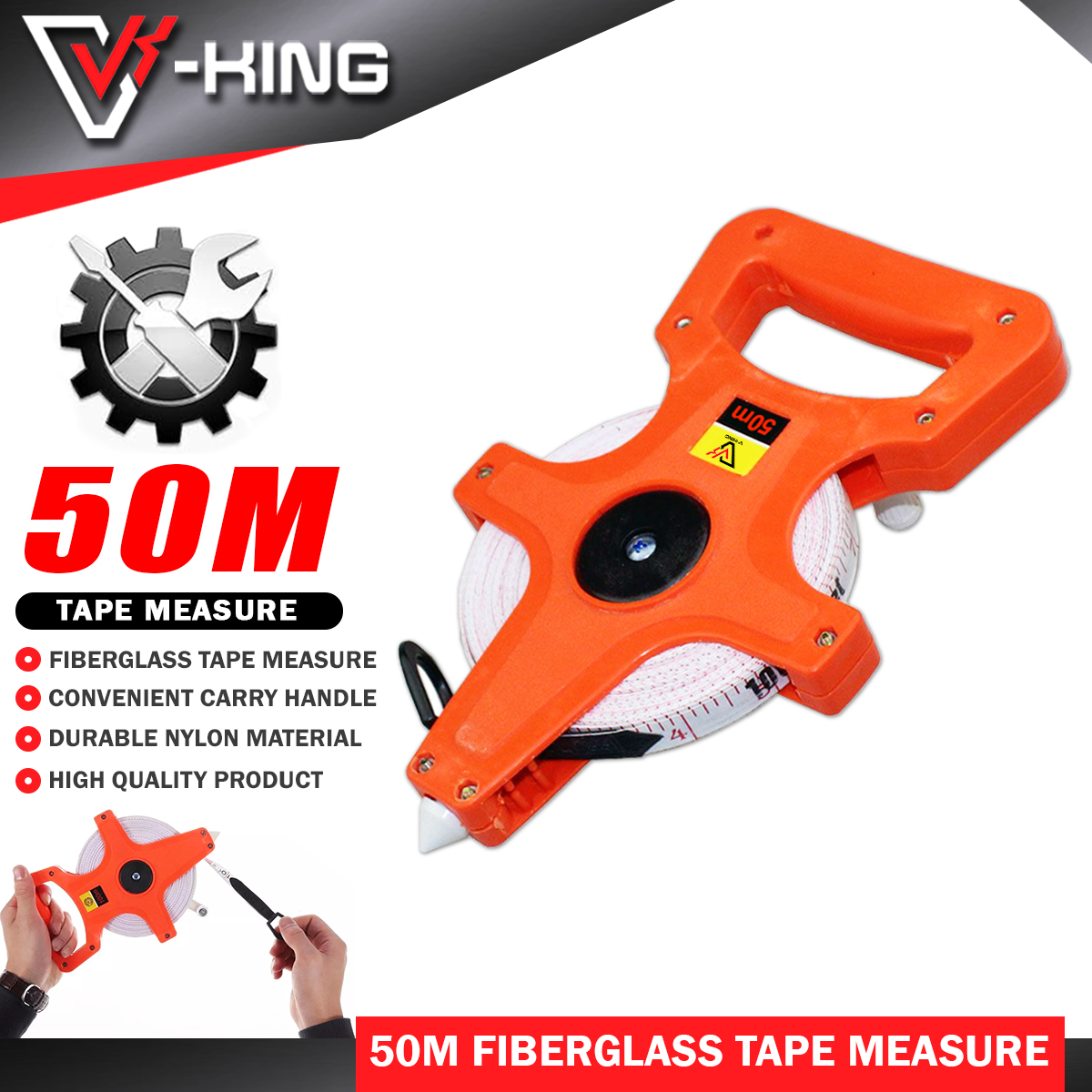 VKING 50M/100M Tape Measure Fiber Glass High Quality Heavy Duty Meter