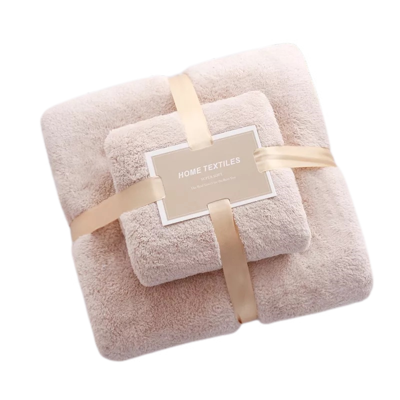 Angbon 2in1 Coral Fleece Face & Bath Towel Set Absorbent Microfiber