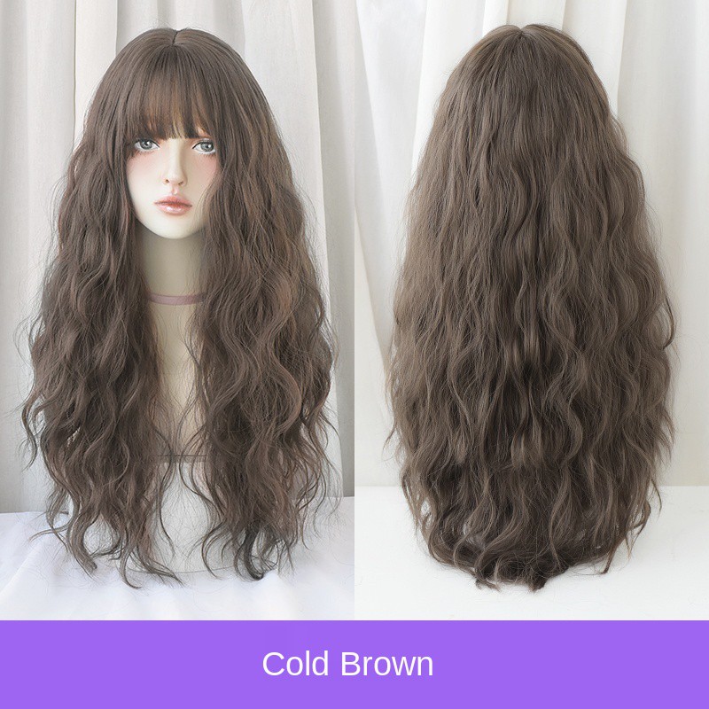 SEVEN QUEEN* popular Korean version of long curly hair net red wool roll  full top hair cover air bangs corn hot wig full head cover | Lazada PH