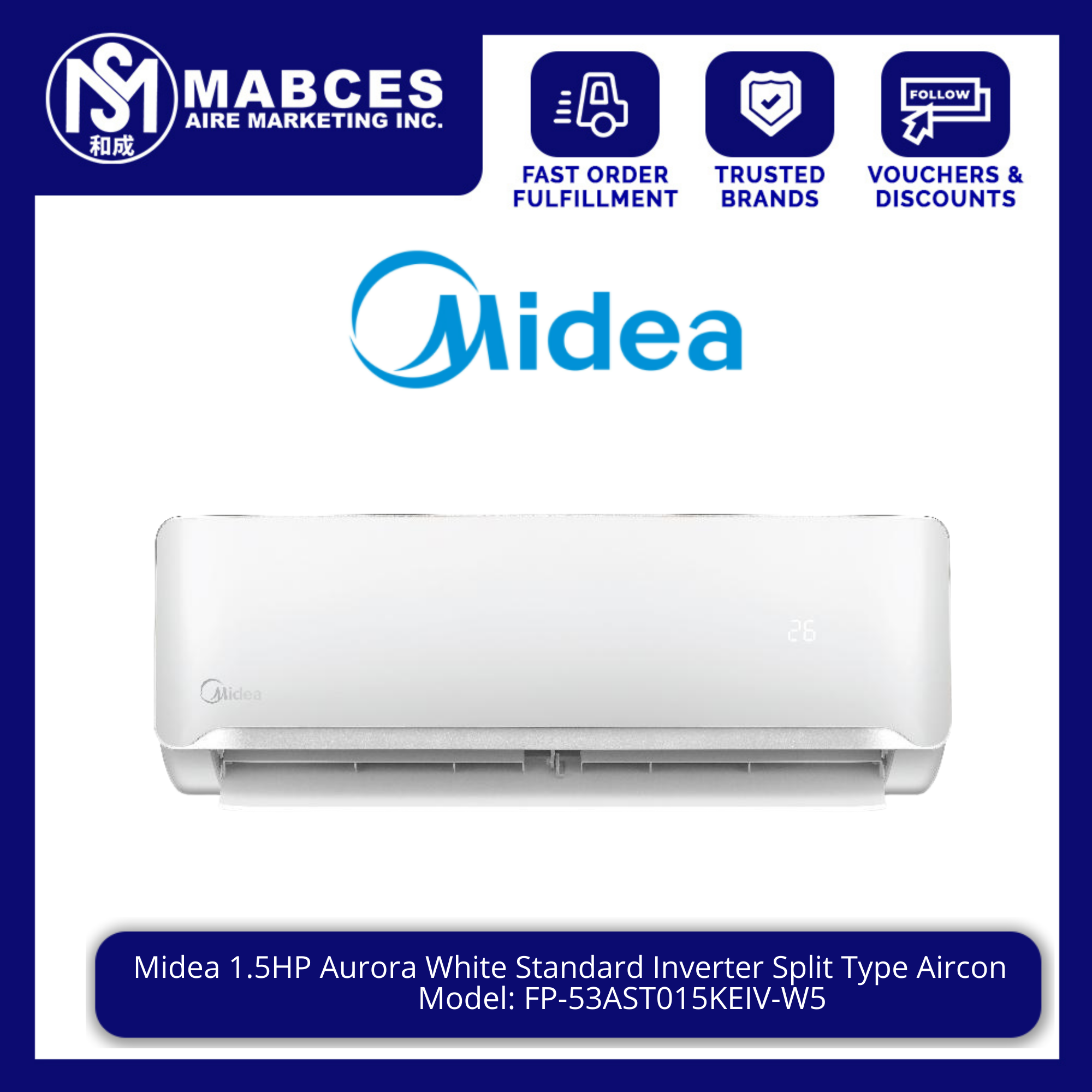 Midea Aurora White Standard Inverter Split Type Aircon FP