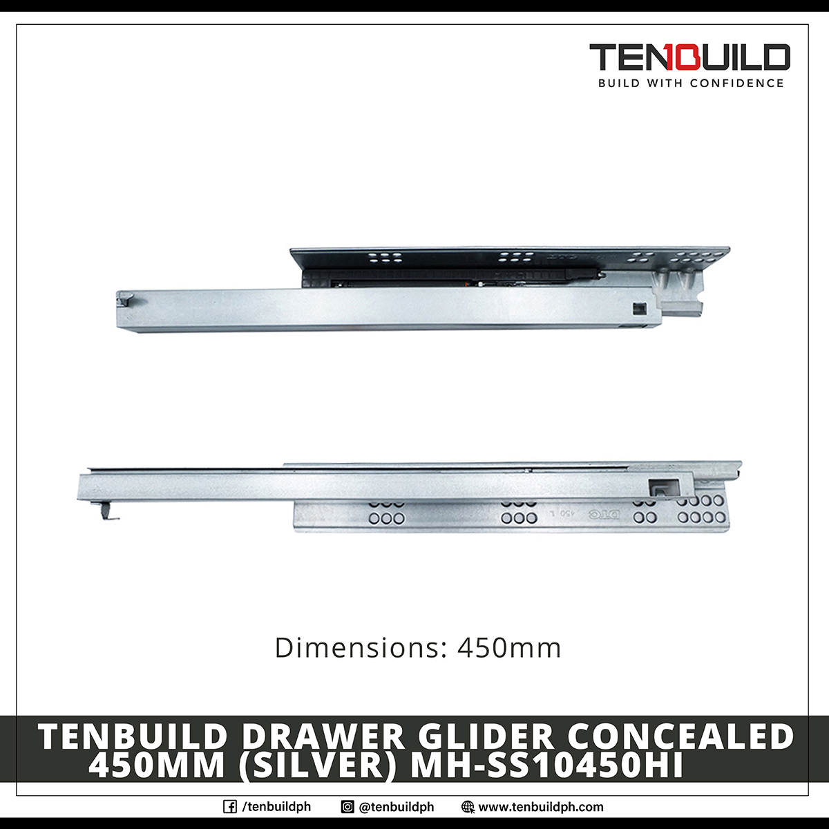 Tenbuild Drawer Glider Concealed 450mm MHSS10450HI For Bedroom