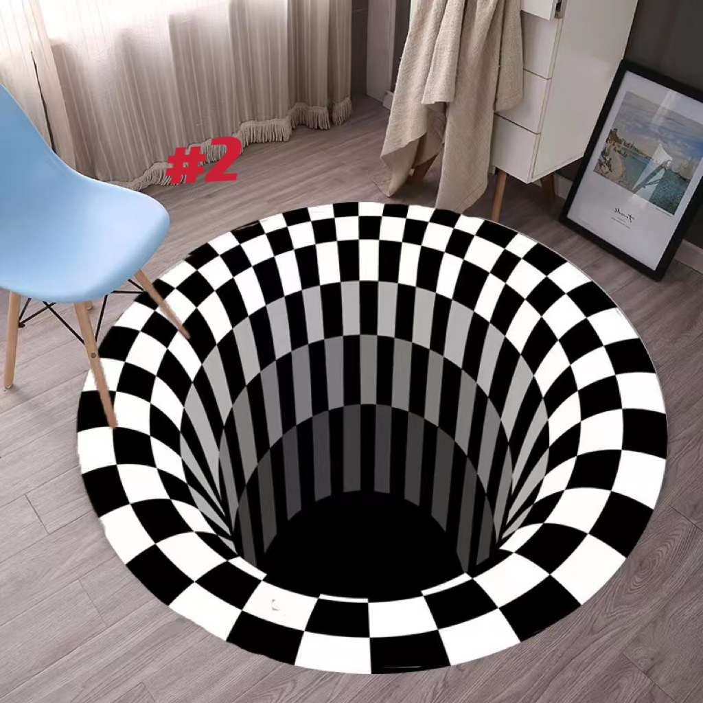 3D Black & White Round Spiral Carpet Vortex Visual Illusion Mats ...