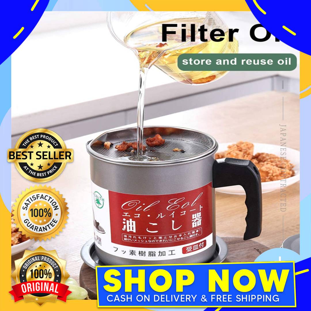 ORIGINAL COD NEW 1.4L Oil Can Stainless Steel Filter Screen Kitchen Oil