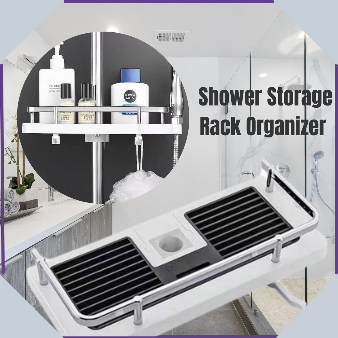 Shower Storage Holder Bathroom Shelf Pole Shelves Shampoo Tray Stand No  Drilling Lifting Rod Shower Head Holder Rack Organizer
