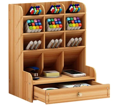 Wooden Desk Organizer Multi-Functional DIY Pen Holder Box Desktop Stationary Easy Assembly Home Offi (B11)