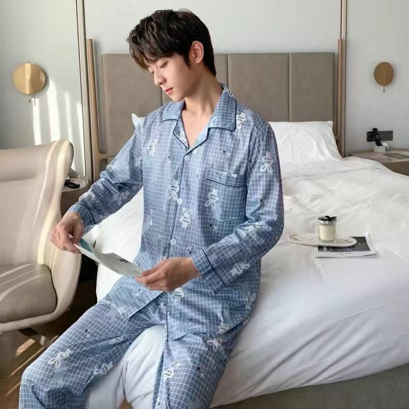 Korean Cotton Sleepwear Pajama Set For Men's Nightwear