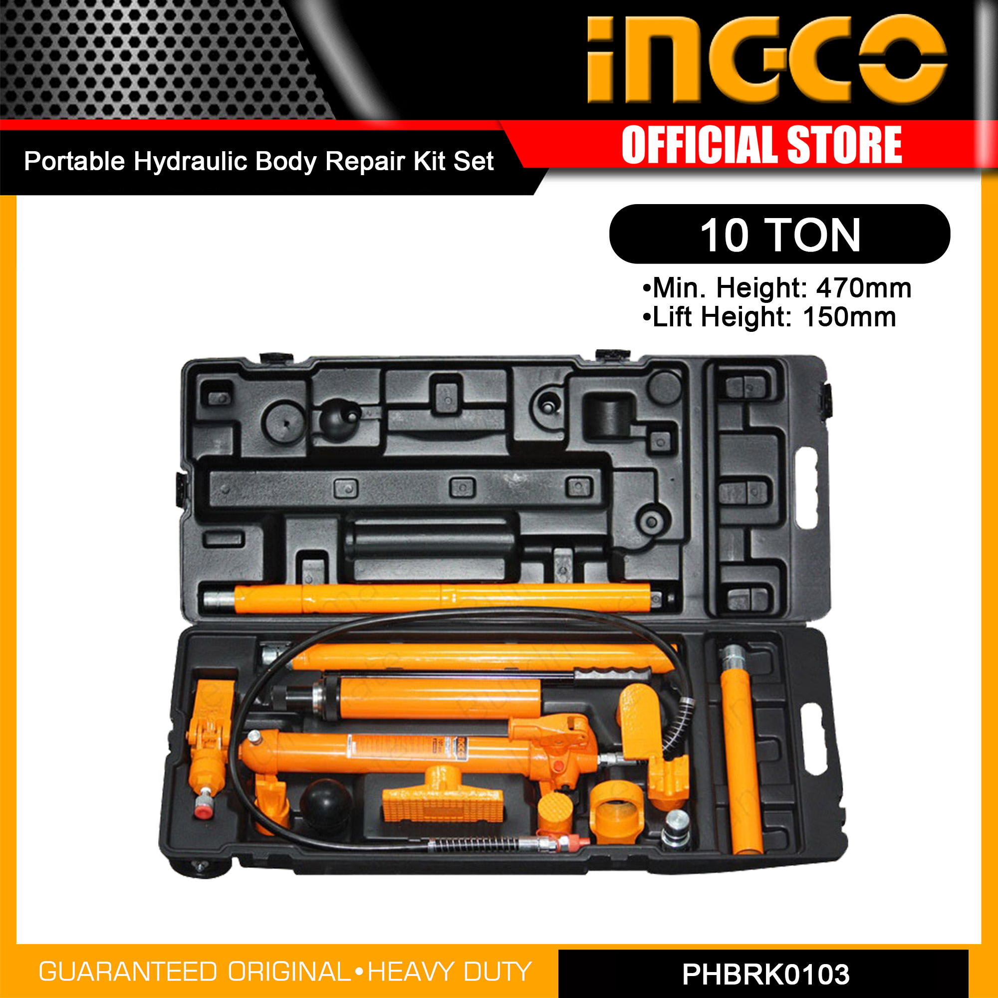 INGCO Portable Hydraulic Body Repair Kit Set 10 Tons 28kg PHBRK0103 IHT