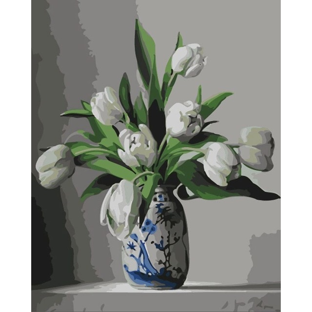 40x50cm DIY frame oil painting by numbers kit for adults blue flowers acrylic art supplies coloring by numbers paints