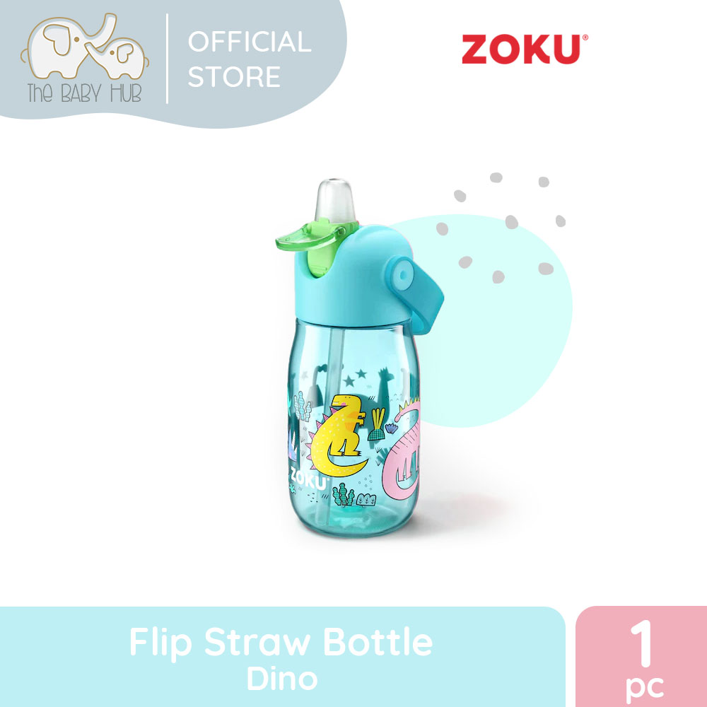 Kids Flip Straw Bottle - Zoku Teal Dino