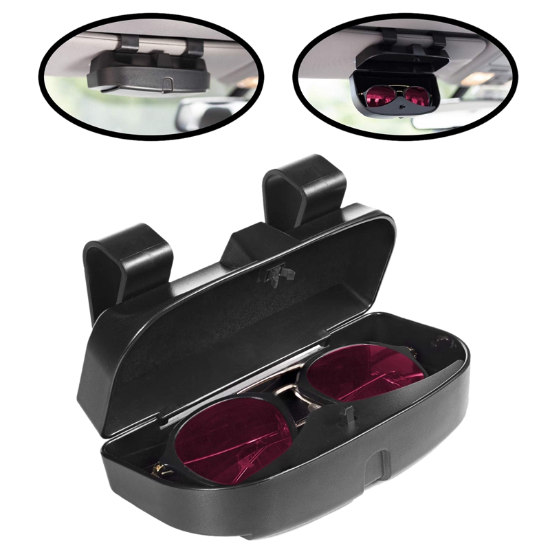 Car Sun Visor Sunglasses Case Holder Eye Glasses Organizer Box Credit Card Slots on the Outside Double Snap Clip Design Fits All Vehicle Models,Easy Installation