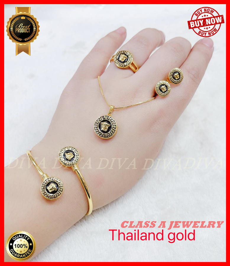 DIVA 24K GOLD PLATED JEWELRY SET 4 in 1 Luxury Mary Class A Jewelry Set Adjustable Ring/ Fashion