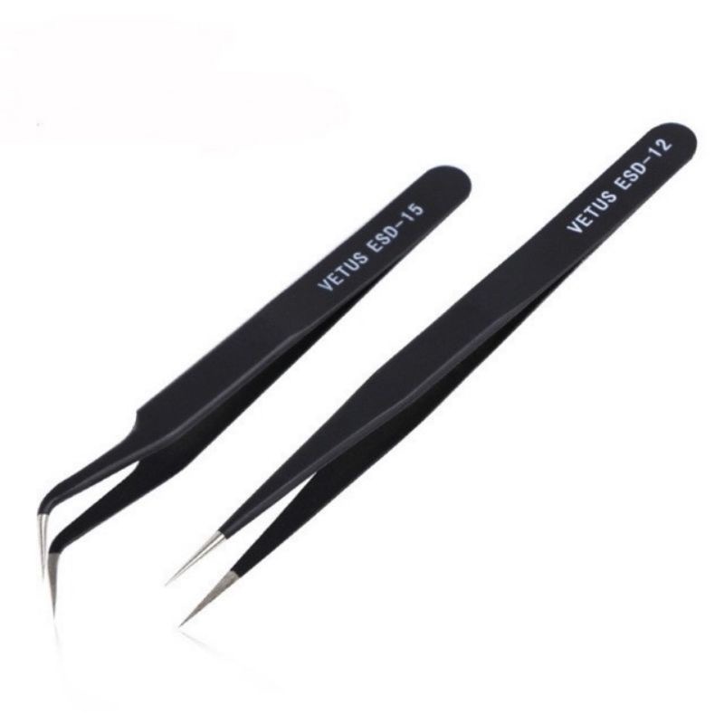 VETUS 1pcs 100 ESD Safe Stainless Steel Anti Static Tweezers