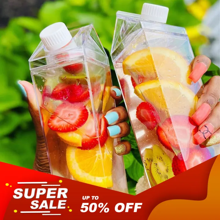 Acrylic Milk Carton Water Bottle 1000 Ml Transparent Juice Container Plastic Clear Travel Leakproof Portable Reusable Lazada Ph