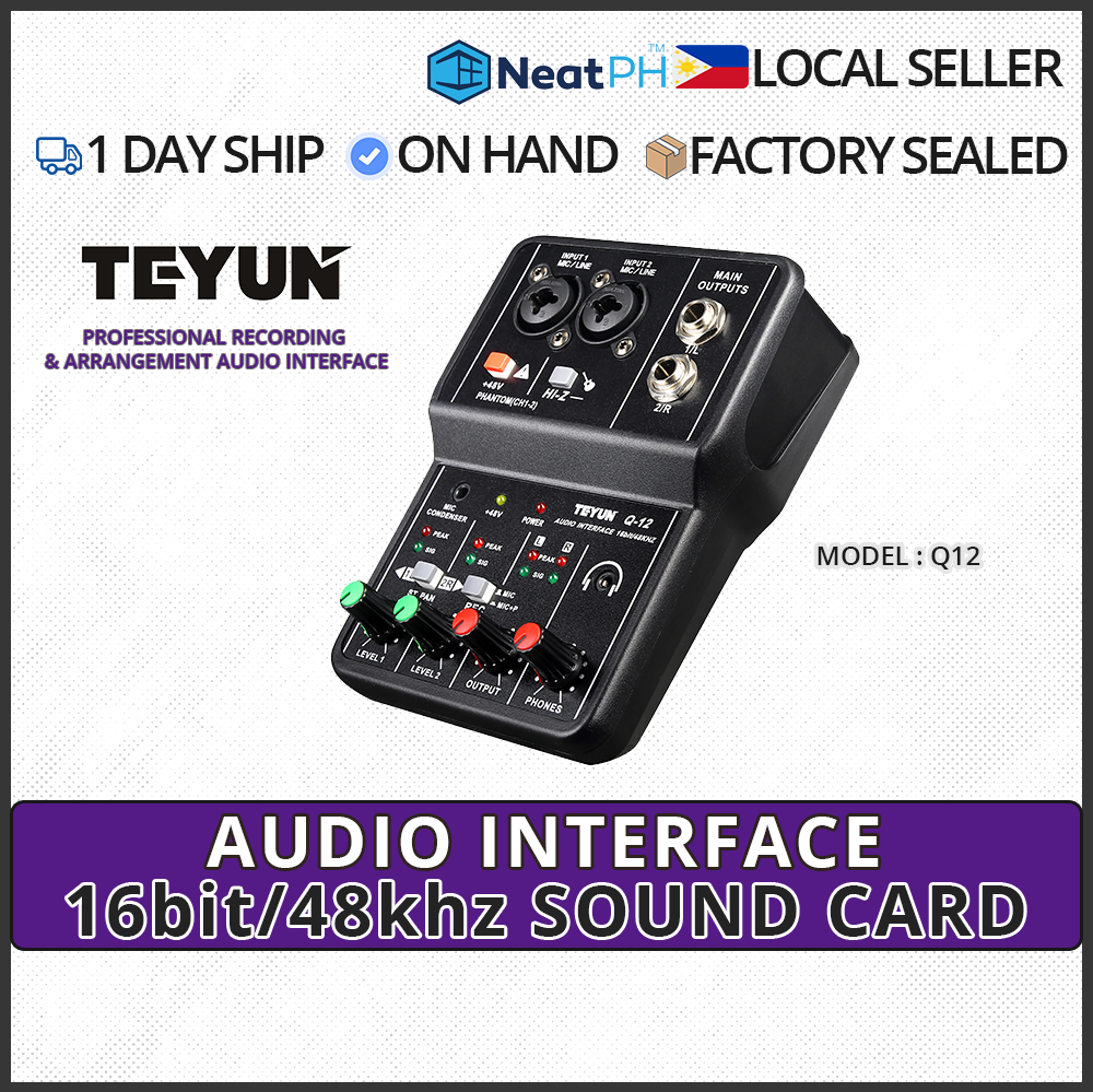 TEYUN Q12 USB Audio Interface + 48V Phantom Power with 3.55m Microphone
