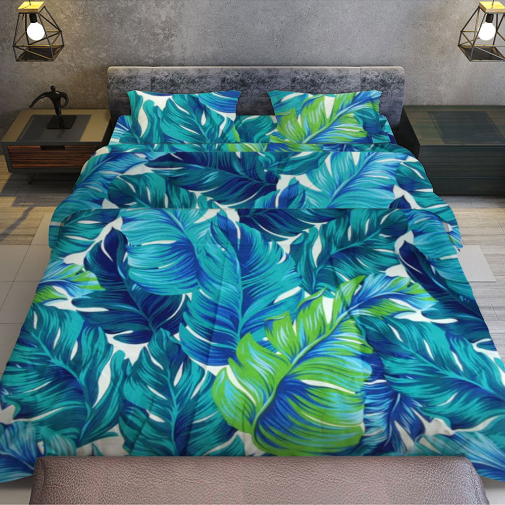 Home Heaven Bedsheet 3 In 1 Set On Sale Green Palm Leaf 1pc Bedsheet