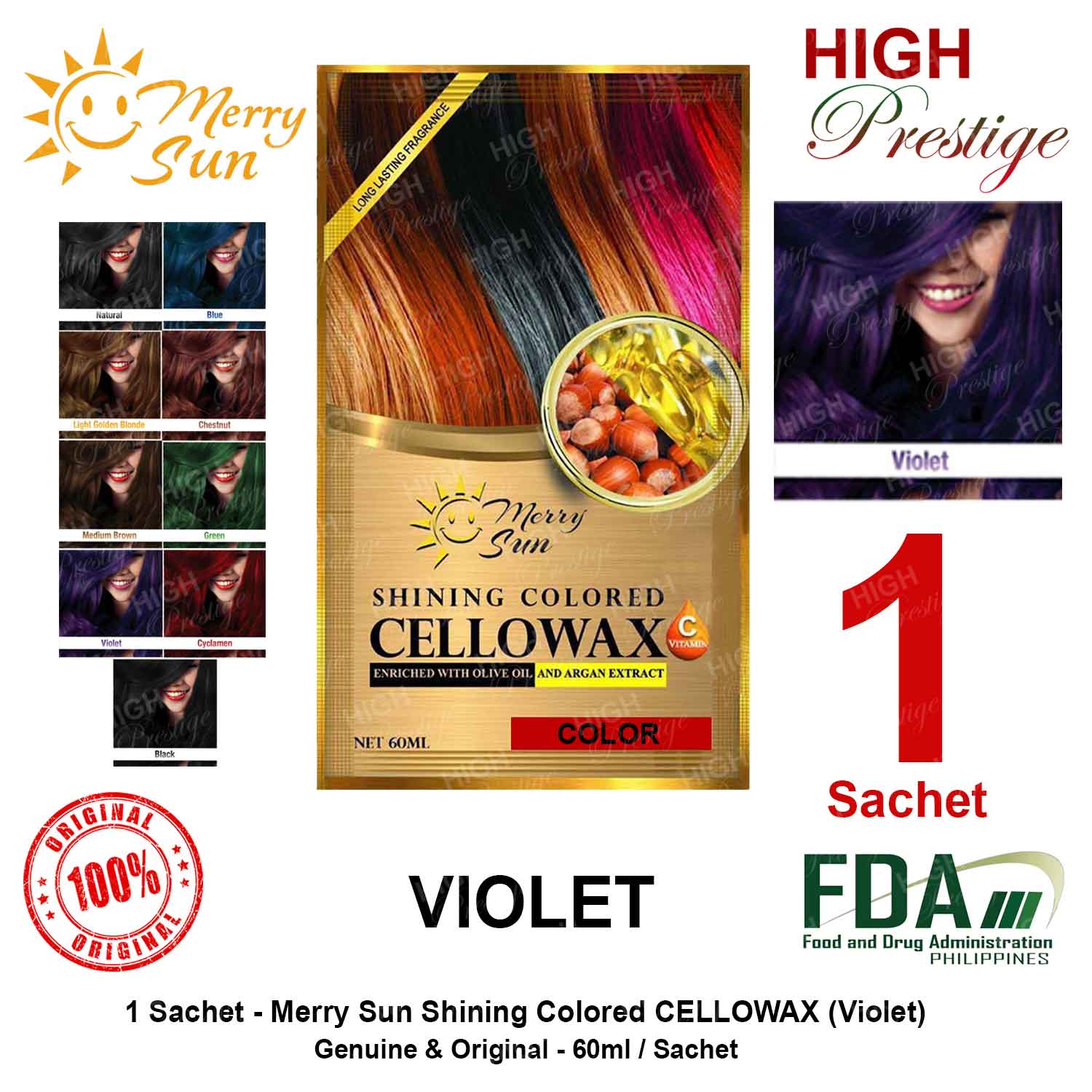 Merry Sun Cellowax Hair Color with Treatment 60ml per Sachet VIOLET  Authentic Set of Sachet Lazada PH