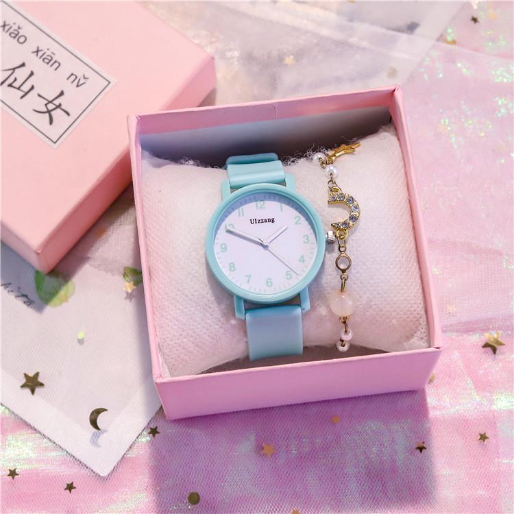 Women Watch Cartoon Jelly Numbers Dial celet Watches Set Ladies Rubber