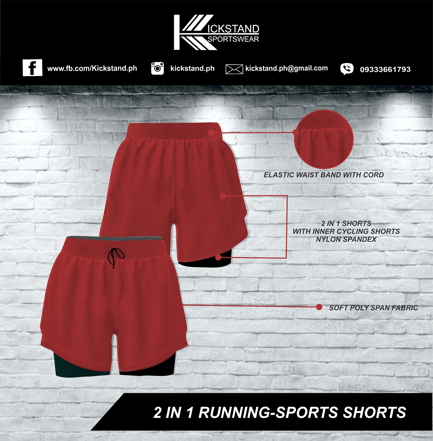 Cycling Shorts Red Poly Span 