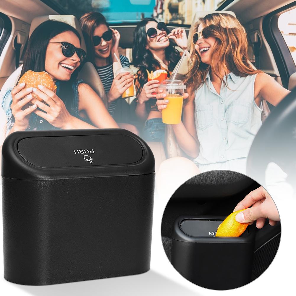 Car Trash Bin Hanging Vehicle Garbage Dust Case Storage Box Black Abs