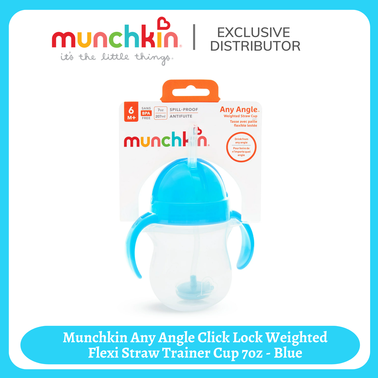 Munchkin Click Lock Weighted Flexi Straw Trainer Cup - Blue - 7 oz