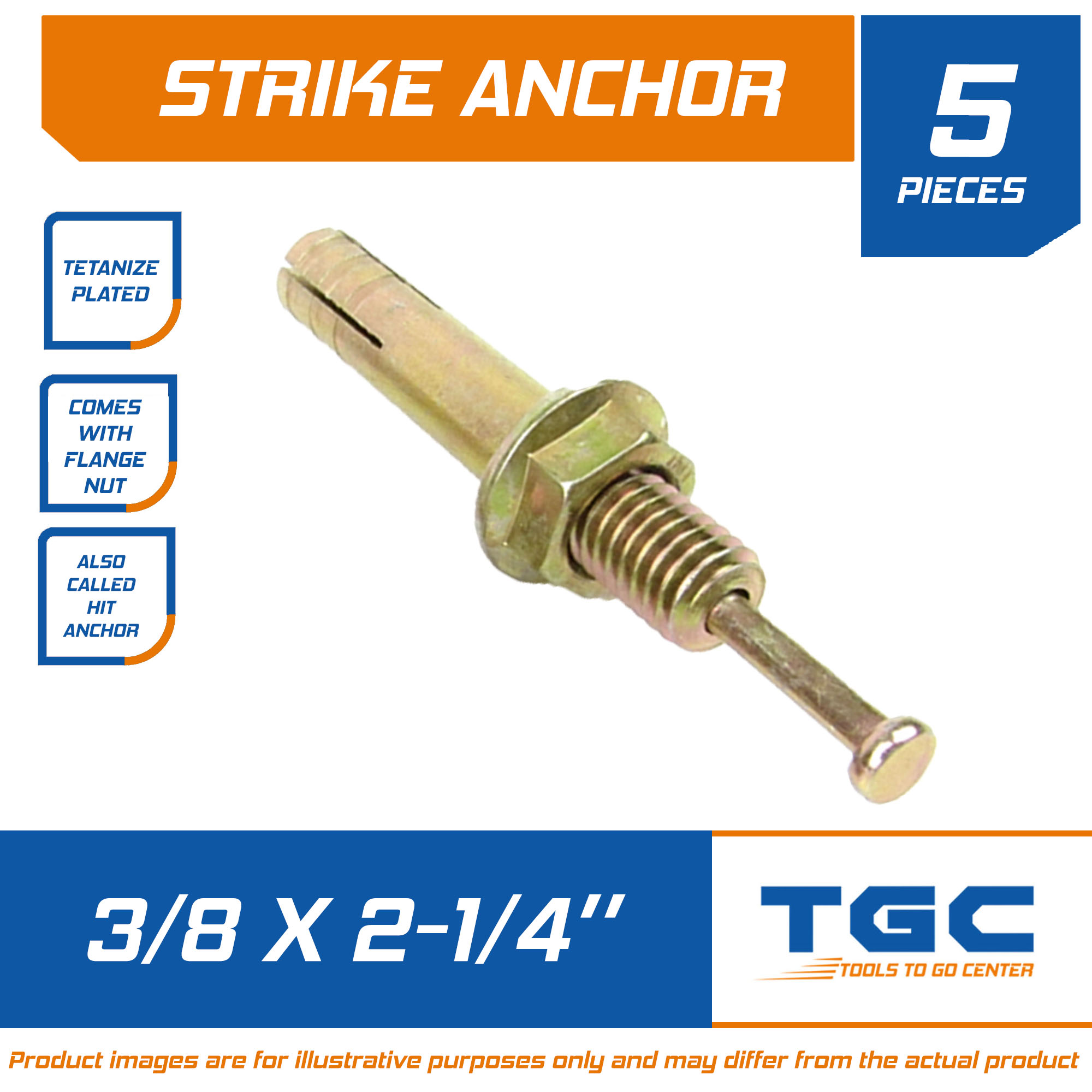 5PCS 3/8 inches Strike Anchor Tetanized Hit Anchor for Concrete Anchor Bolt Expansion Bolt