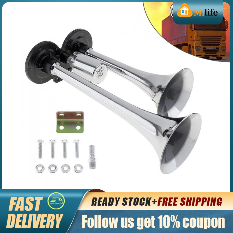 💯【Original + 24 hours delivery】🔥Loud Air Horn Dual Trumpet Truck 12v 24vTrain Truck Car Kit