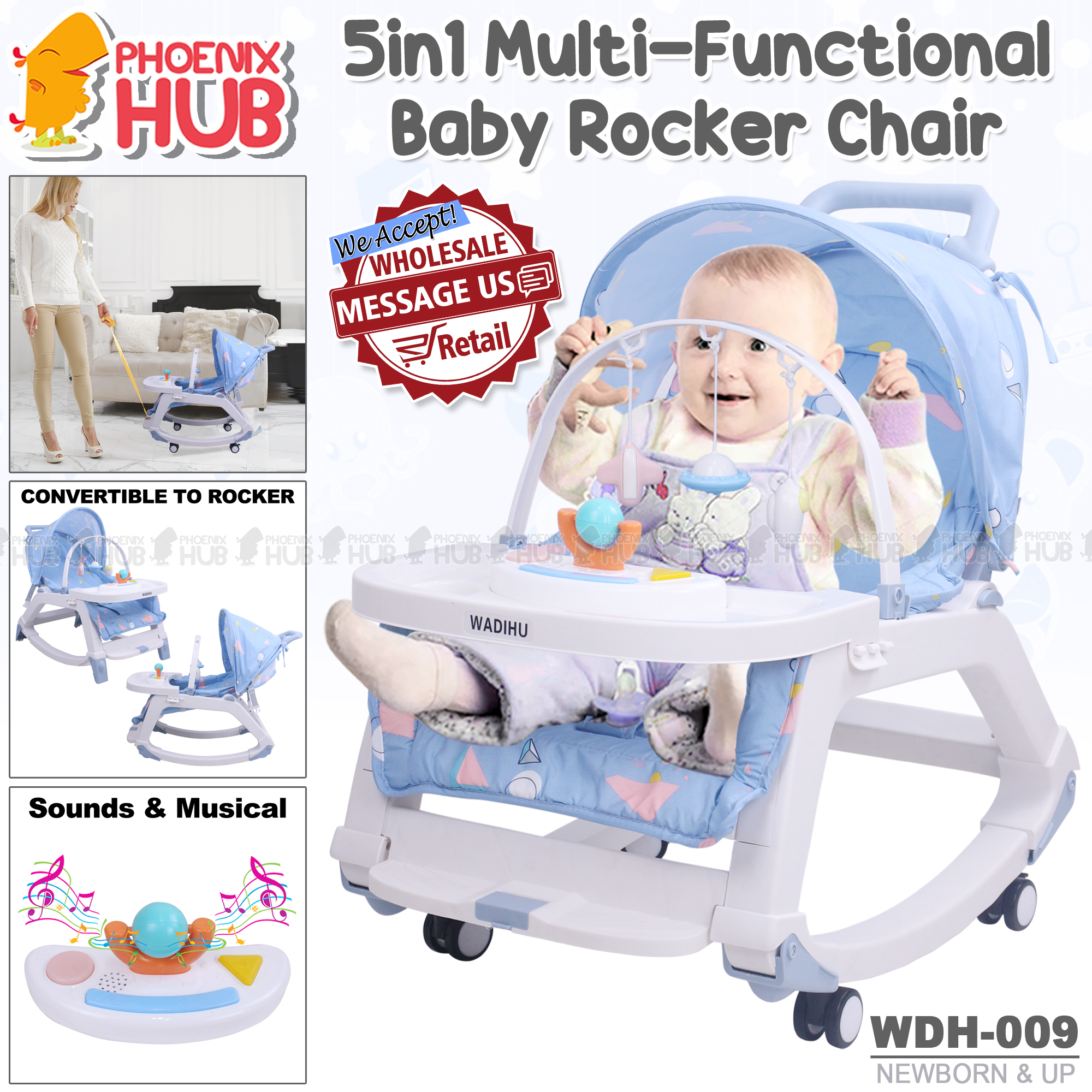 Phoenix Hub WDH009 5 in 1 Multifunction Baby Rocking Chair Rocker