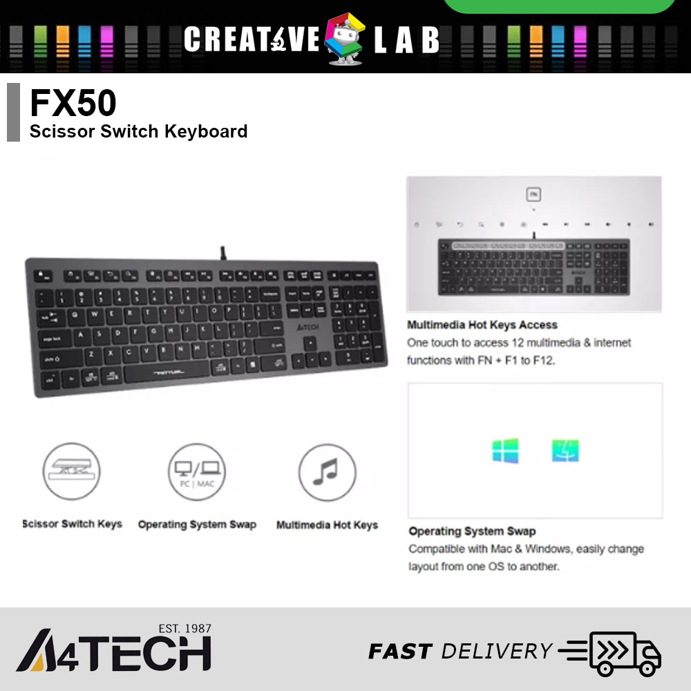 GREY A4Tech FX50 Scissor Switch Keyboard (USB KEYBOARD) Lazada PH