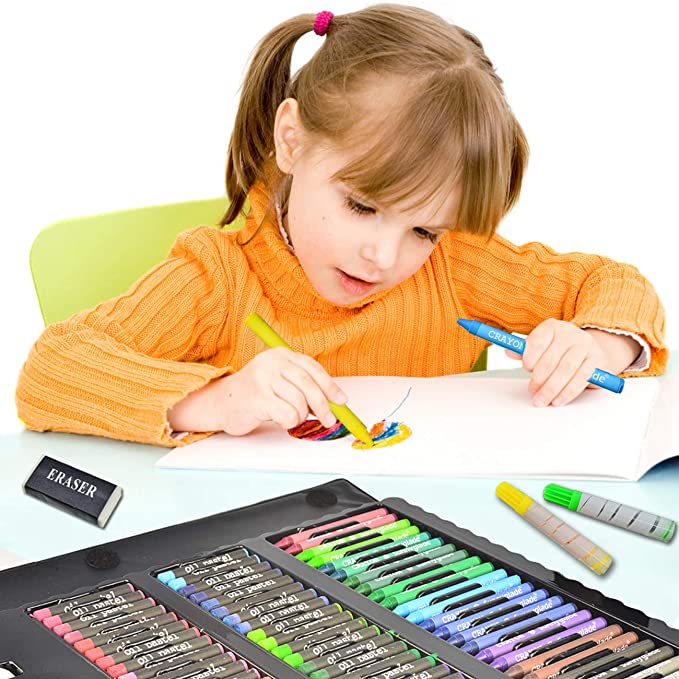 Kids 179 Piece Artist Box Set, Double Sided Trifold Easel Art Set Paints,  Pastels, Crayons, Pencils, Paper and More With Carrying Case 