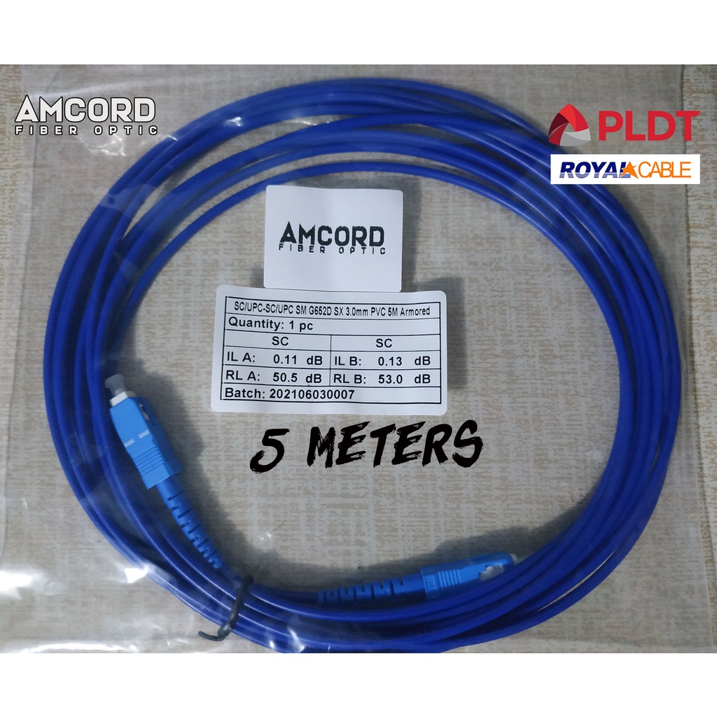 durable ARMORED Converge/ PLDT Fiber Optic Patch Cord/Cable 5 meters ...