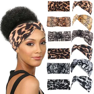 PSU1 Women and Girls Head Wrap Yoga Turban Knotted Tie Dye Leopard Serpentine Criss Cross Hair Band
