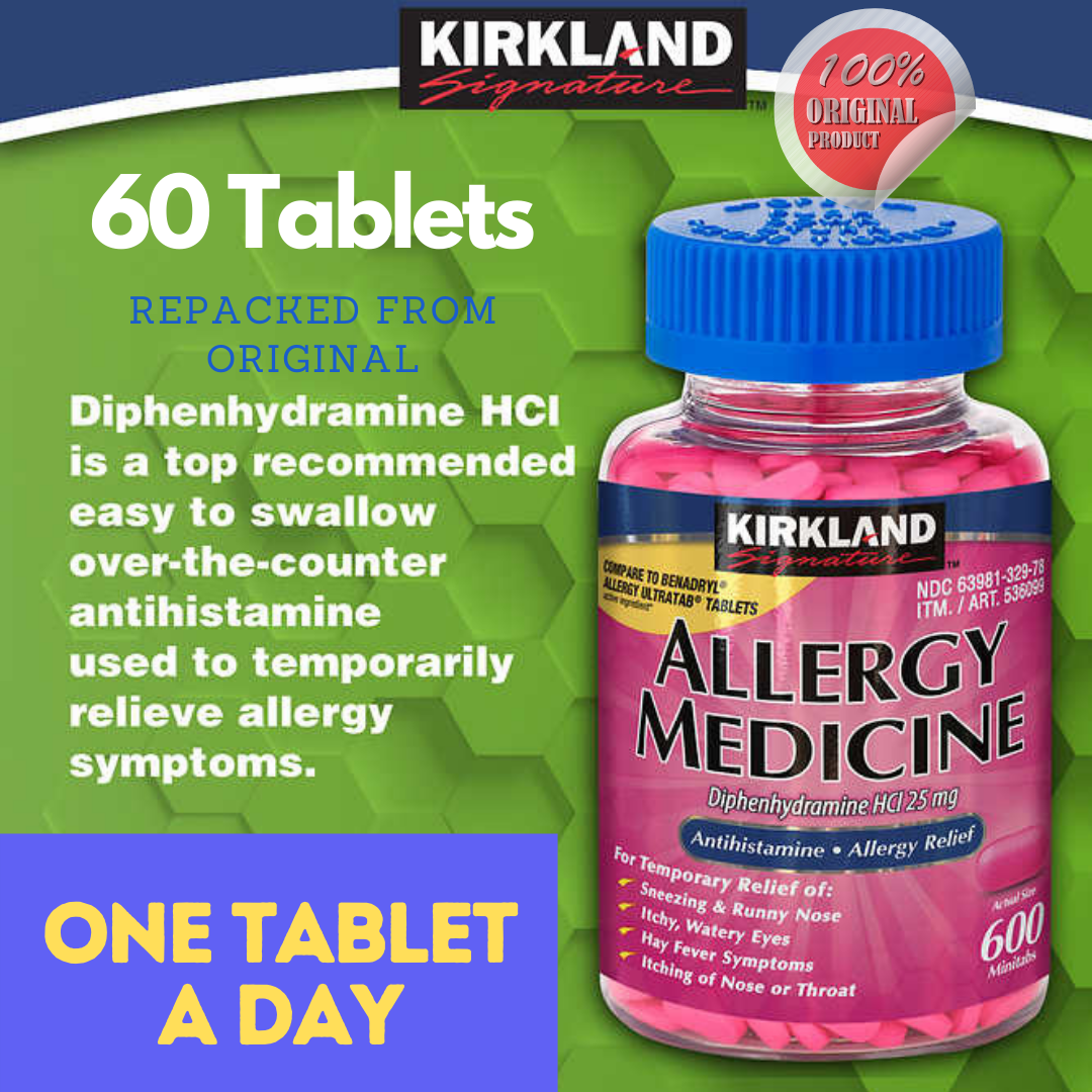 Kirkland Signature Allergy Medicine 25 mg., 60 Minitabs REPACKED FROM ORIGINAL Antihistamine
