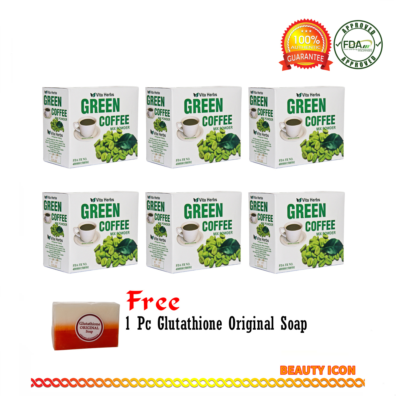 Vita Herbs GREEN Coffee x 6 BOXES + 1 Free Glutathione Soap Lazada PH