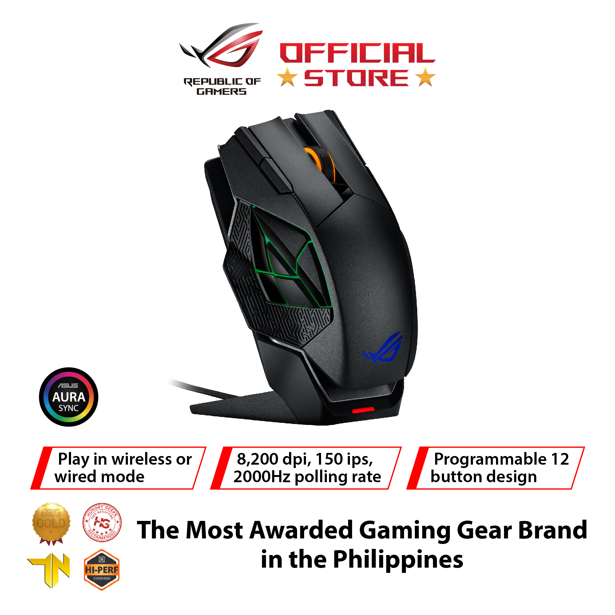 Rog Spatha Wireless Wired Rgb Laser Gaming Mouse With Easy Swap Switchable Socket Design Lazada Ph