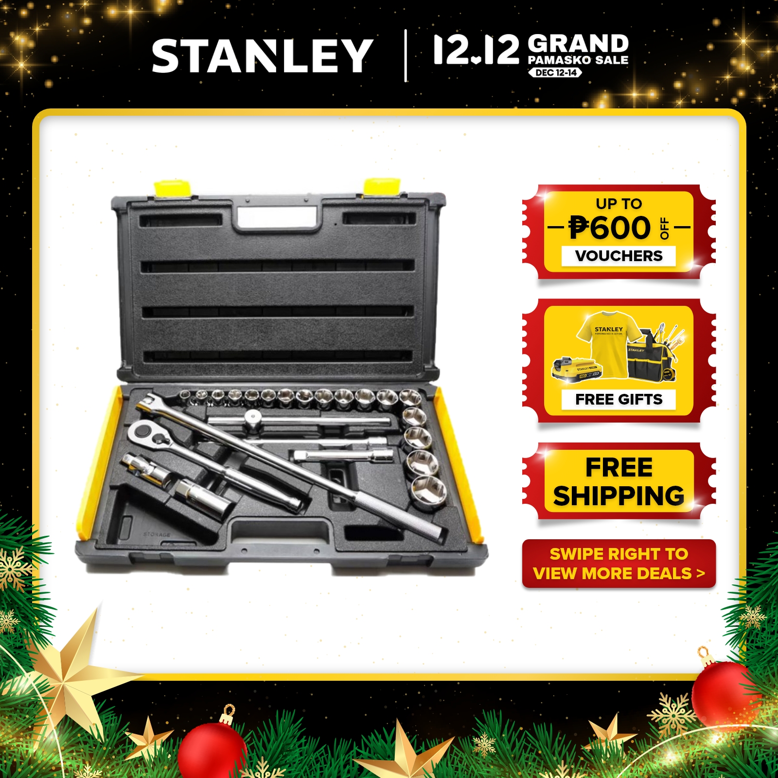 STANLEY® 86589 25Piece 1/2” Drive Socket Set Hand Tools [Lifetime